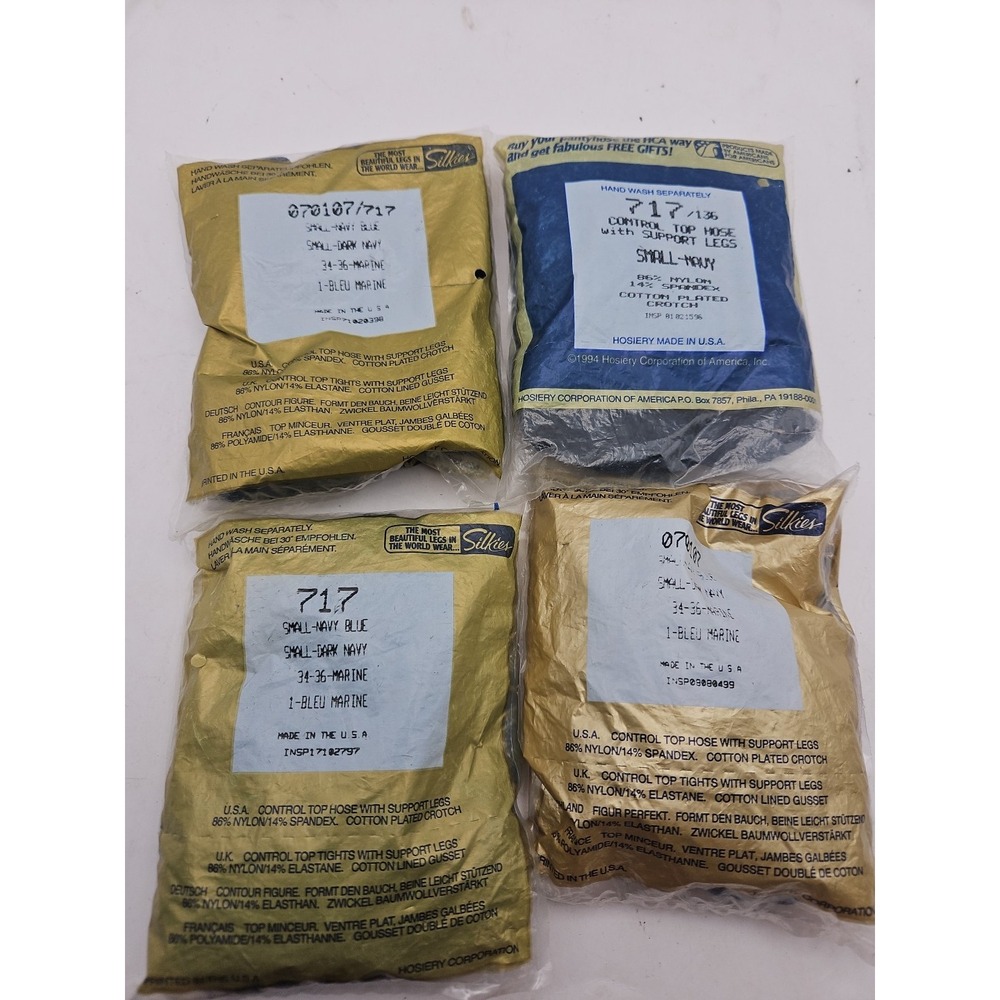 Vintage Silkies Control Top Pantyhose 070107 Small - Navy Blue 4 Packs